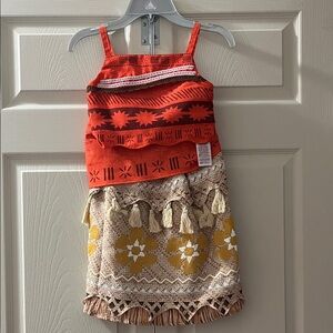Red and Yellow Patterned Dress with Tassels